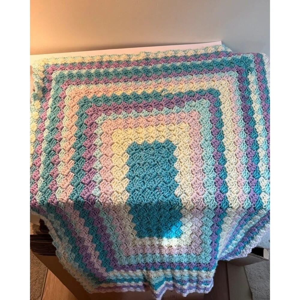 Handmade Afghan Blanket Grandmacore Cottagecore Nursery Purple Blue